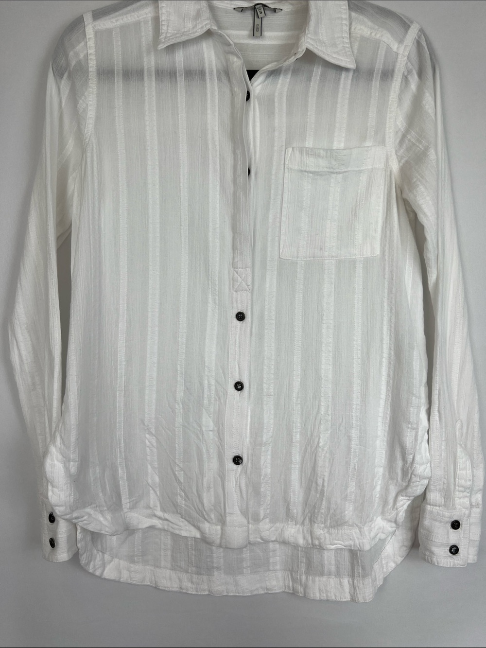 BKE White Vertical Stripe Button-Down Shirt/ Swim Cover Up Top- Size Small - Picture 3 of 10